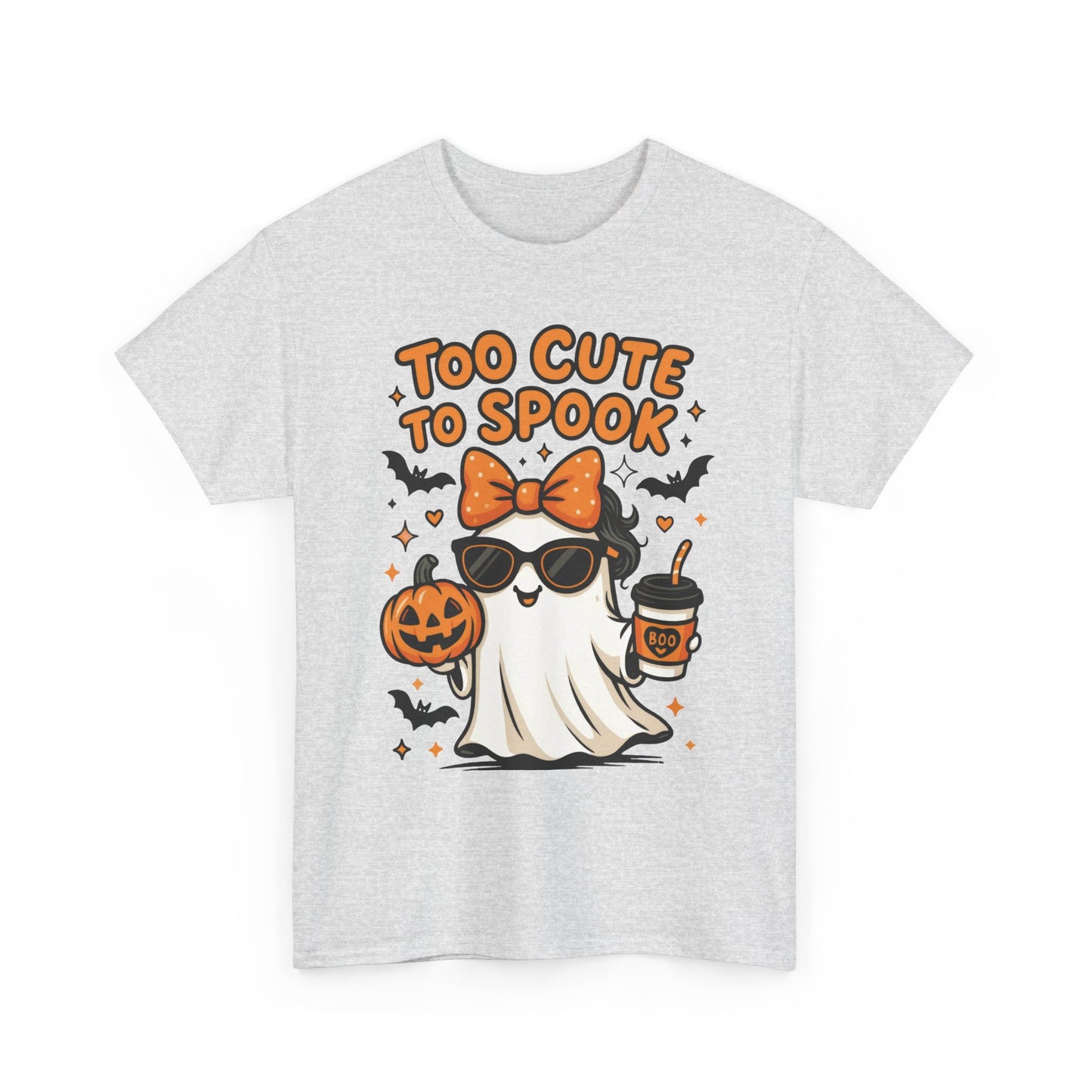 Too Cute To Spook Women's T-Shirt, Cute Ghost Pumpkin Coffee Halloween Graphic Tee