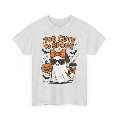 Too Cute To Spook Women's T-Shirt, Cute Ghost Pumpkin Coffee Halloween Graphic Tee