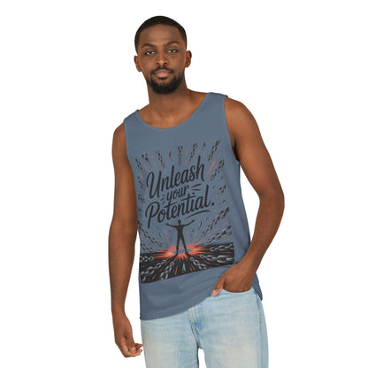 Men's Motivational Tank Top, "Unleash Your Potential" Graphic, Inspirational Gym Wear, Fitness Apparel, Summer Top, Gift for Him