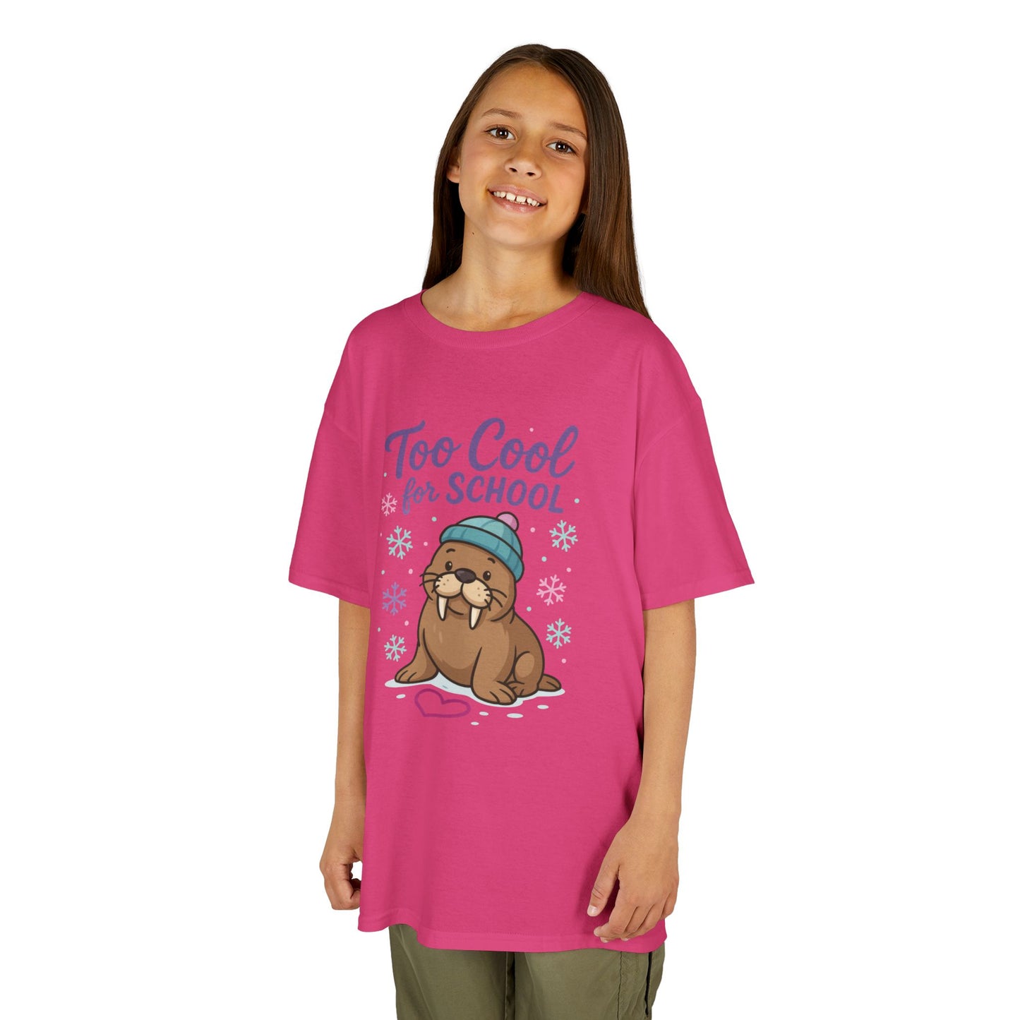 Kids Heavy Cotton™ Tee, Kids Too Cool for School Walrus T-Shirt, Cute Animal Graphic Tee, Funny Winter Shirt