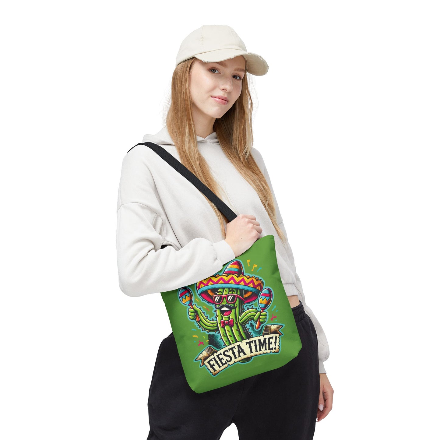 Fiesta Time Cactus Tote Bag, Funny Mexican Party Gift, Sombrero Maracas Print, Cinco de Mayo Bag, Summer Festival Tote, Beach Bag, Shopping
