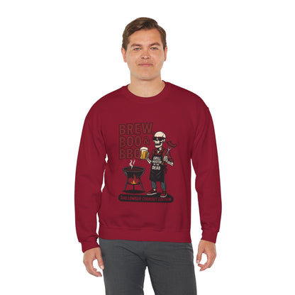 Halloween BBQ Men's Sweatshirt, Brew Boo & BBQ Skeleton Grill Master, Spooky Dad Gift, Skeleton Dad Sweat, Grill Master Crew
