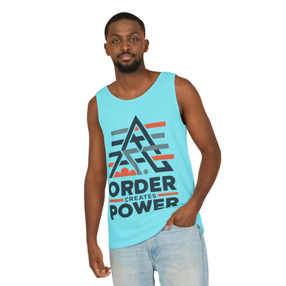 Mens Garment-Dyed Tank Top, Mens Tank Top Order Creates Power, Minimal Geometric Motivational Graphic Summer Shirt
