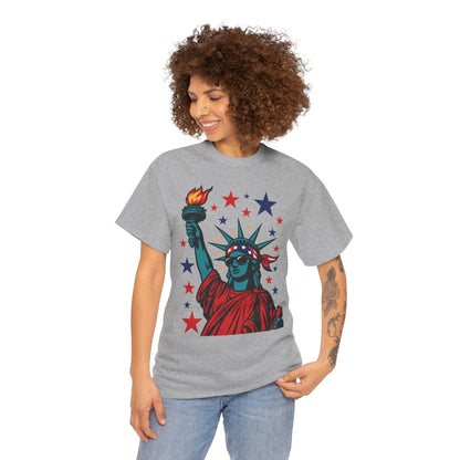 Lady Liberty Pop Art T-Shirt, Patriotic 4th of July Women’s Tee, Retro USA Bandana Statue Shirt