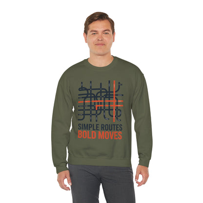 Men's Heavy Blend™ Crewneck Sweatshirt, Simple Routes Bold Moves Sweatshirt, Minimalist Metro Map Graphic Pullover