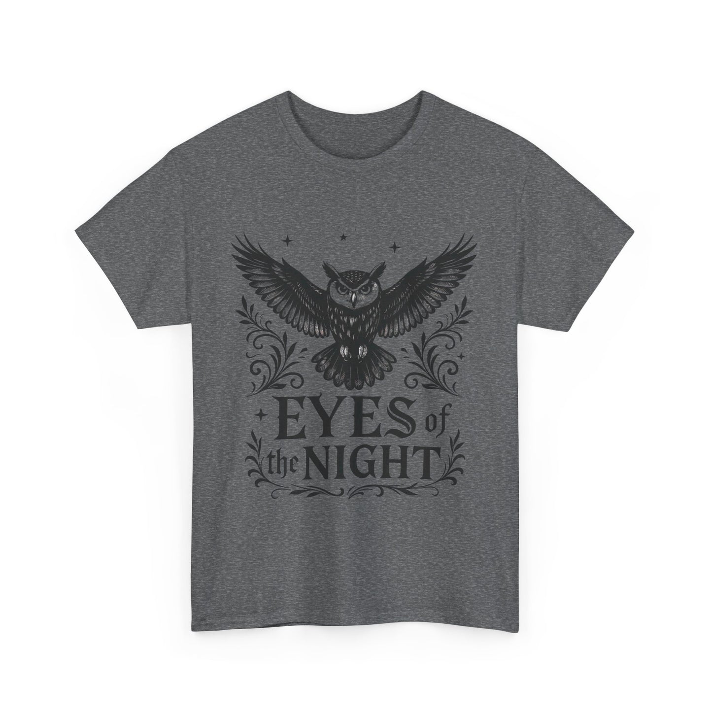 Cool Owl Graphic Unisex Heavy Cotton Tee, Flying Owl Art T-Shirt, Animal Print Tee, Gothic Bird Graphic Tee, Mens Gothic Style Shirt