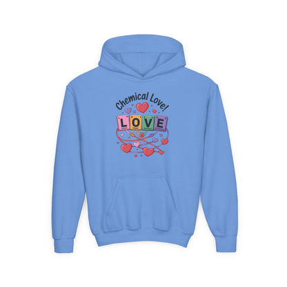 Youth Heavy Blend Hooded Sweatshirt, Chemical Love Design, Cozy Gift for Teens, Valentine's Day Gift For Girl, Birthday, Everyday Comfort
