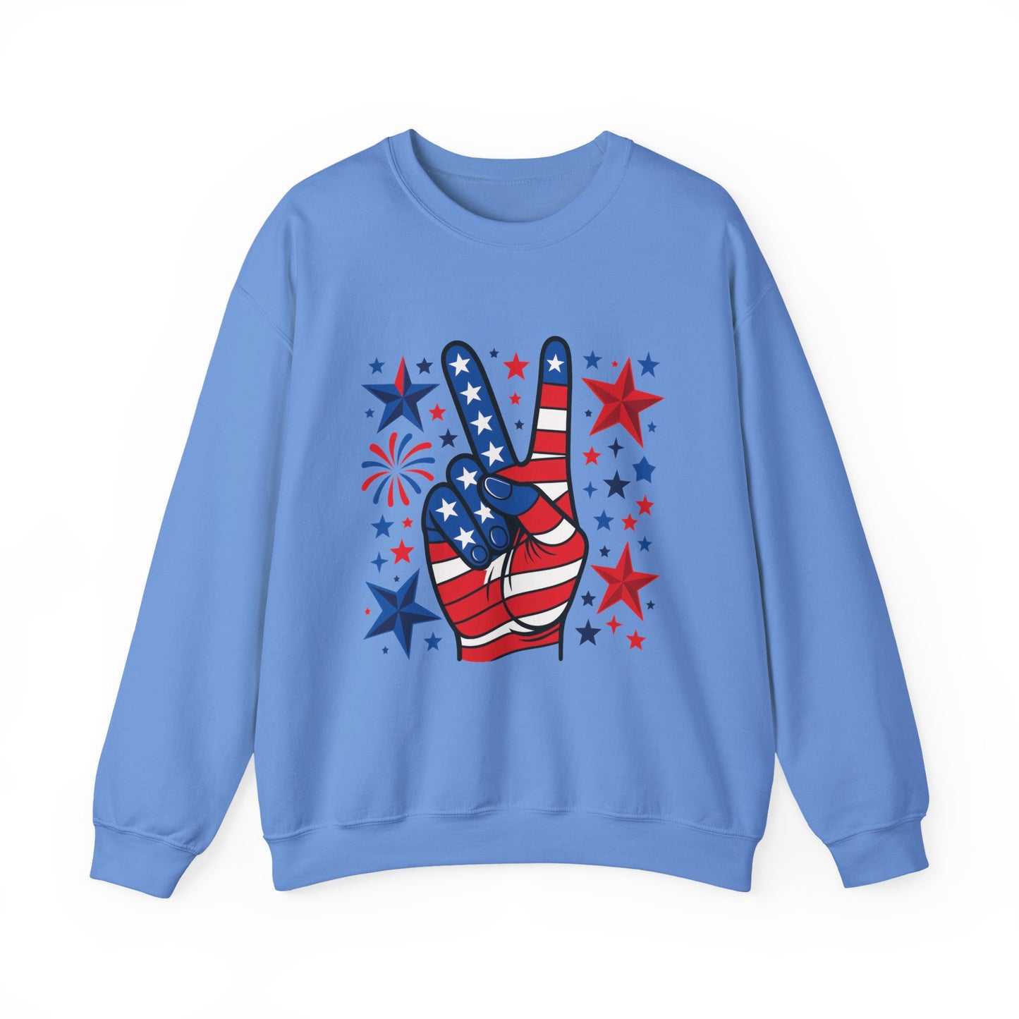 Patriotic Peace Crewneck Sweatshirt - Unisex Heavy Blend, 4th of July Clothing, Peace Sign Design, Casual Wear, Gift for Him/Her