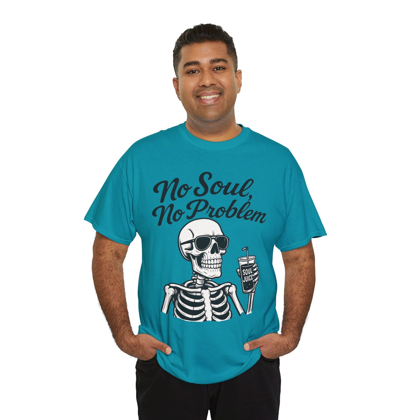 No Soul No Problem Skeleton T-Shirt for Men, Funny Gothic Skull Tee, Cool Spooky Halloween Shirt, Dark Humor Skeleton Graphic Top