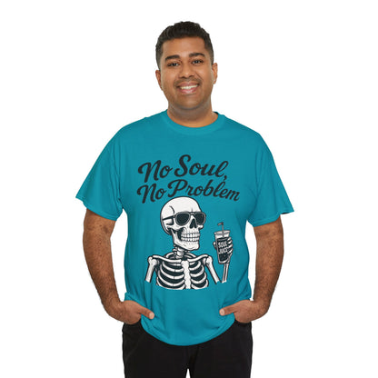No Soul No Problem Skeleton T-Shirt for Men, Funny Gothic Skull Tee, Cool Spooky Halloween Shirt, Dark Humor Skeleton Graphic Top