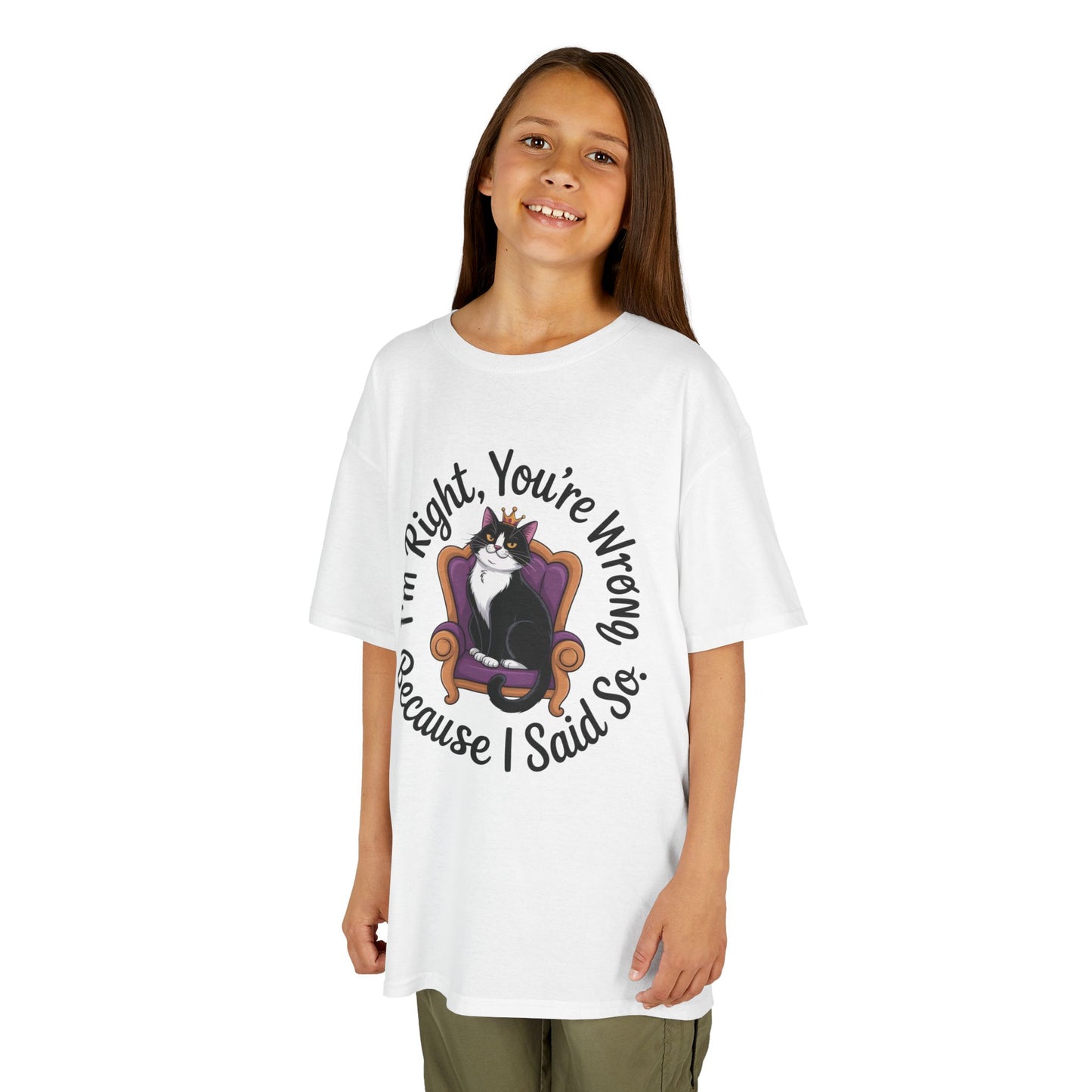 Girls Funny Sassy Cat T-Shirt - I'm Right You're Wrong, Cute Gift for Cat Lovers, Humor Tee for Teens, Birthday Gift,Tee for Confident Teens