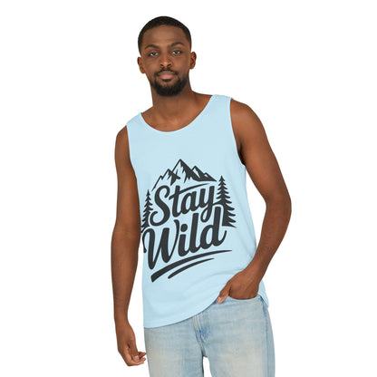 Stay Wild Garment-Dyed Mens Tank Top, Boho Summer Top, Adventure Shirt, Nature Lover Apparel, Gift for Hikers, Outdoor Clothing