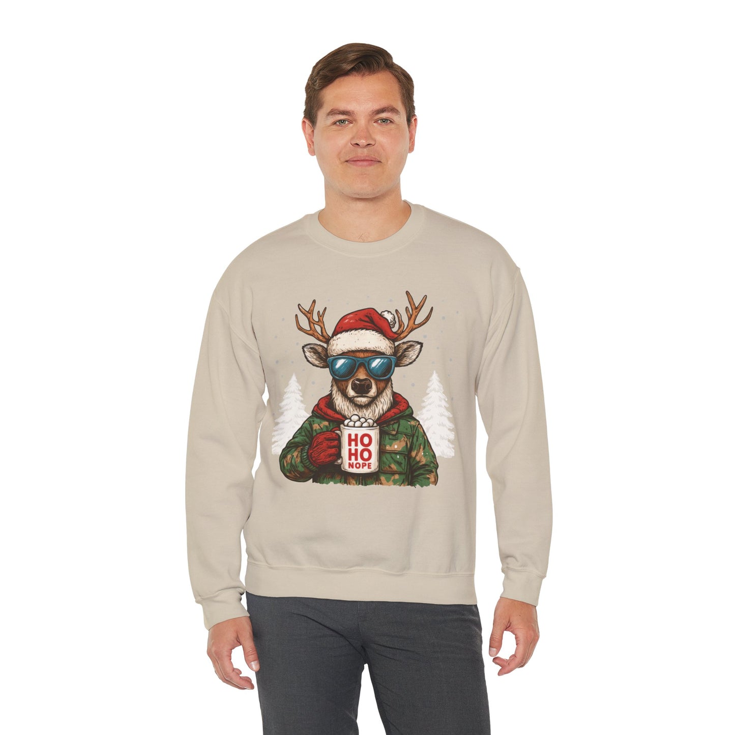 Men's HO HO NOPE Funny Christmas T-Shirt, Cool Reindeer Holiday Tee