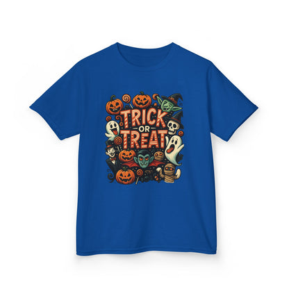 Kids Trick or Treat T-Shirt, Halloween Graphic Tee with Pumpkins, Ghosts & Vampires, Fun Spooky Shirt for Children