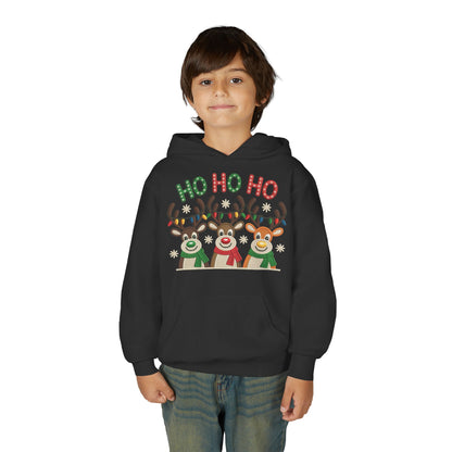 Ho Ho Ho Reindeer Hoodie for Girls, Cute Christmas Holiday Kids Pullover, Youth Hooded Sweatshirt