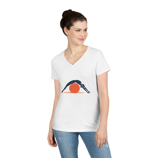 Ladies' V-Neck T-Shirt, Womens Pilates T-Shirt, Yoga Fitness Graphic Tee, Workout Gym Activewear Top