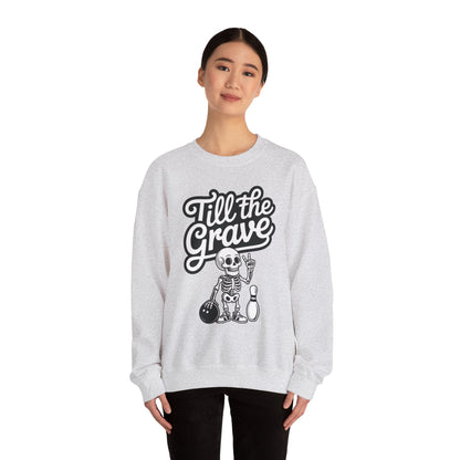 Funny Skeleton Bowling Sweatshirt, Womens Crewneck, Halloween Gift, Casual Wear, Till the Grave Sweatshirt, Bowling Lover Apparel