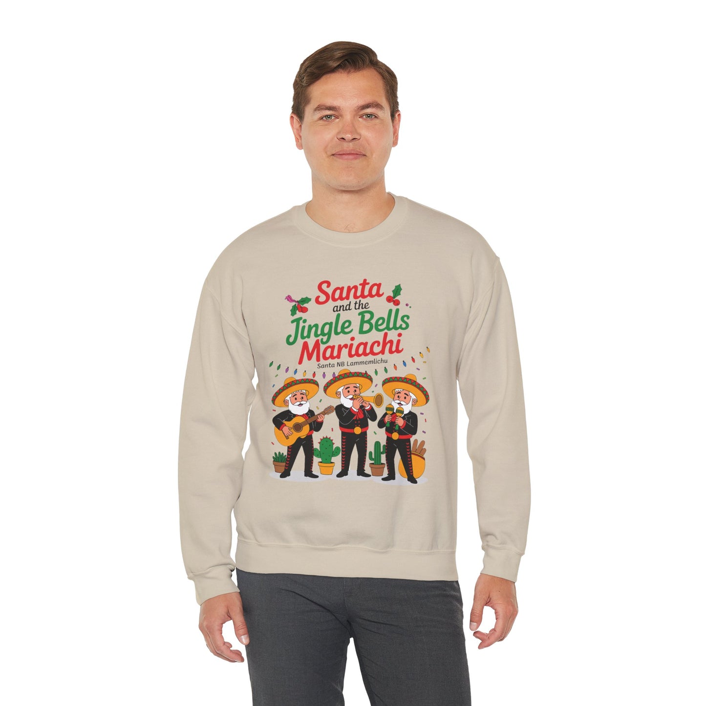 Santa and the Jingle Bells Mariachi Sweatshirt, Funny Mexican Christmas Jumper, Latin Holiday Fiesta Pullover