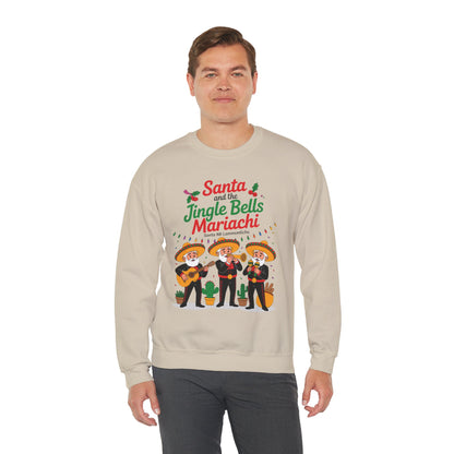 Santa and the Jingle Bells Mariachi Sweatshirt, Funny Mexican Christmas Jumper, Latin Holiday Fiesta Pullover