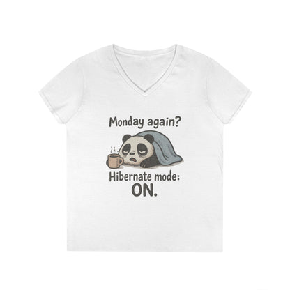 Panda V-Neck T-Shirt - Perfect for Lazy Days, Hibernation Mode, Casual Wear, Gift for Her, Weekend Comfort Clothing, Monday Syndrome