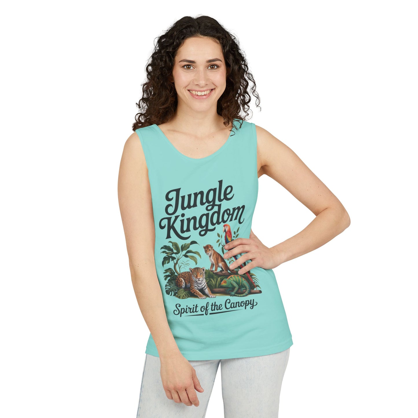 Jungle Kingdom Tank Top, Womens Garment-Dyed Sleeveless Shirt, Spirit of the Canopy Tee, Summer Outfit, Eco-Friendly Casual Wear