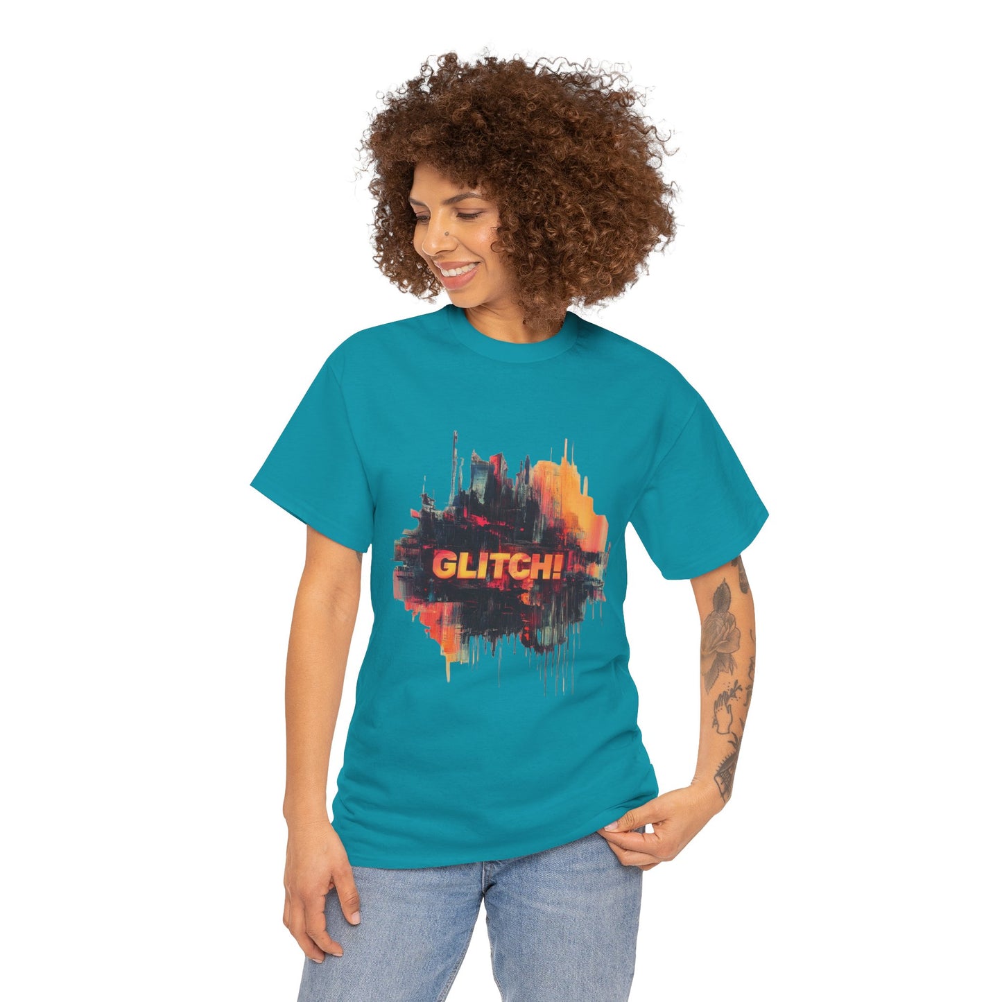 Glitch Art Unisex Heavy Cotton Tee, Trendy Graphic Top, Gift for Tech Lovers, Abstract Street Style Graphic Tee,Techcore Aesthetic Shirt