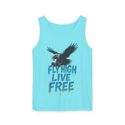 Mens Garment-Dyed Tank Top, Fly High Live Free Eagle Mens Tank Top Gym Wear