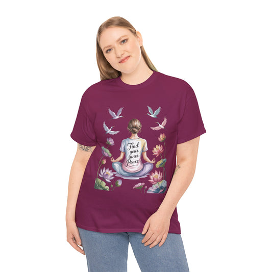 Find Your Inner Peace Womens Heavy Cotton Tee, Motivational Shirt, Meditation Apparel, Relaxation Gift, Casual Wear, Mindfulness Tee