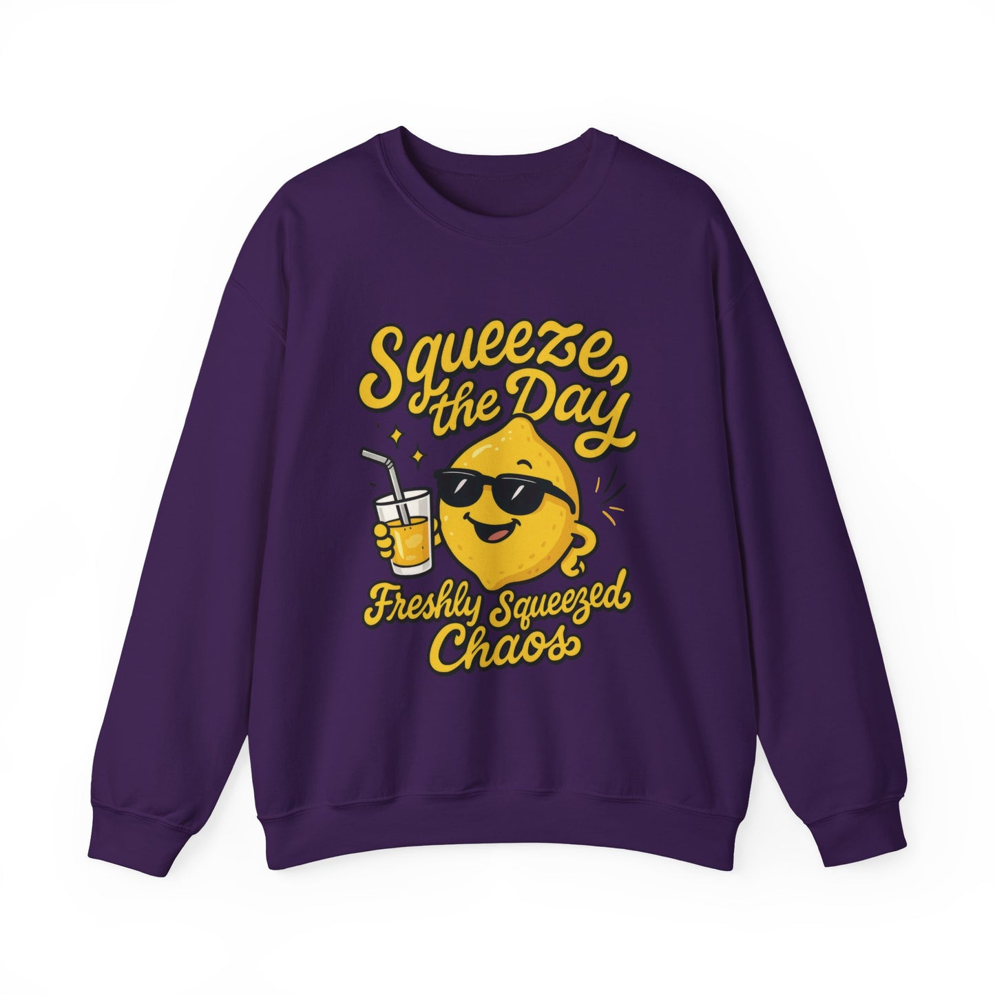 Funny Lemon Womens Sweatshirt - Squeeze The Day Freshly Squeezed Chaos Cozy Pullover - Citrus Positive Crewneck Sweatshirt, Cheerful Fashion