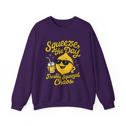 Funny Lemon Womens Sweatshirt - Squeeze The Day Freshly Squeezed Chaos Cozy Pullover - Citrus Positive Crewneck Sweatshirt, Cheerful Fashion