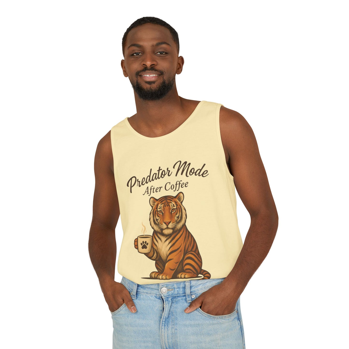 Predator Mode After Coffee Tank Top - Funny Coffee Lover Mens Muscle Tank - Tiger Caffeine Gym Shirt - Morning Motivation Top