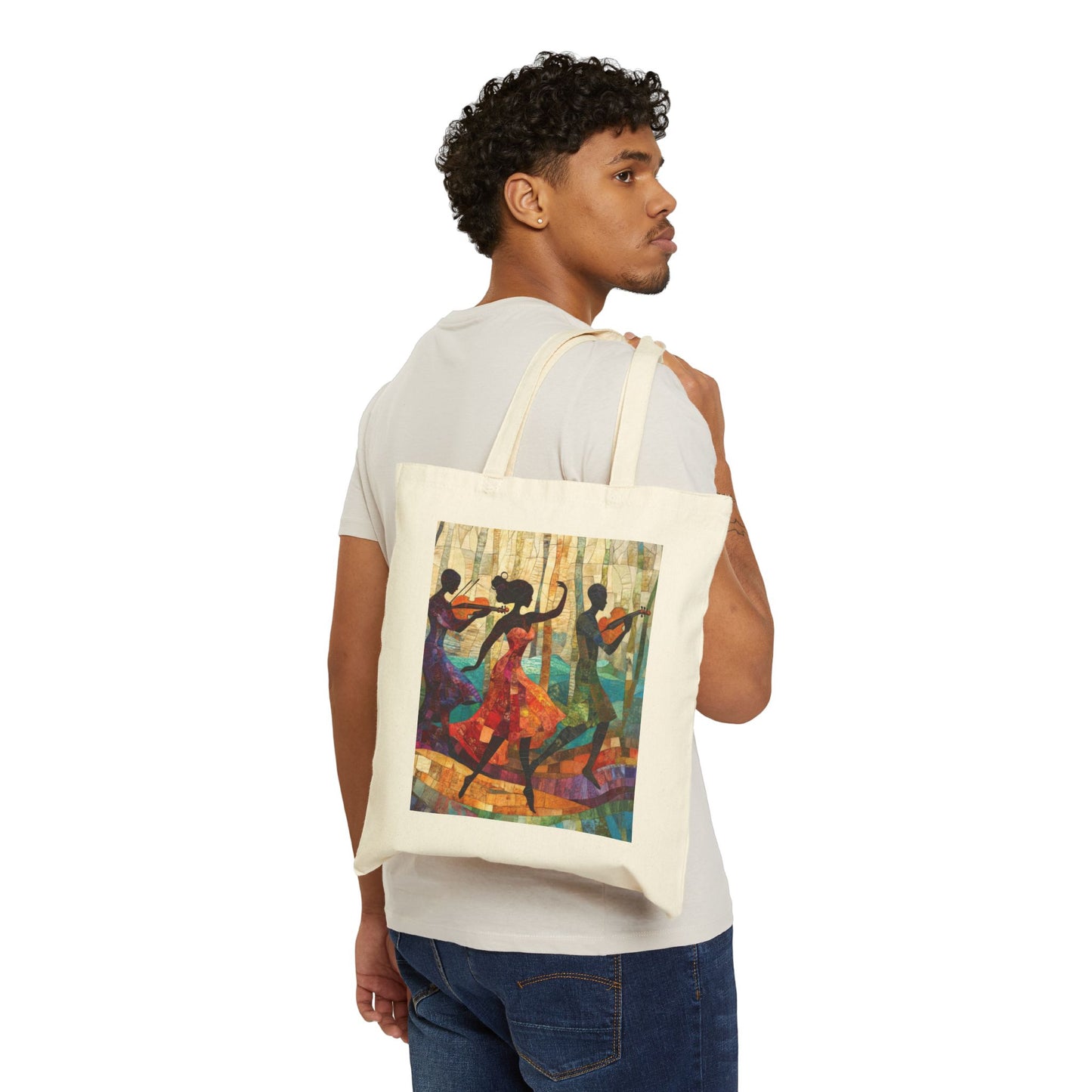 Dancing Silhouettes Cotton Tote Bag, Art Lover Gift, Beach Bag, Eco-Friendly Shopping Tote, Bohemian Style, Festival Essentials