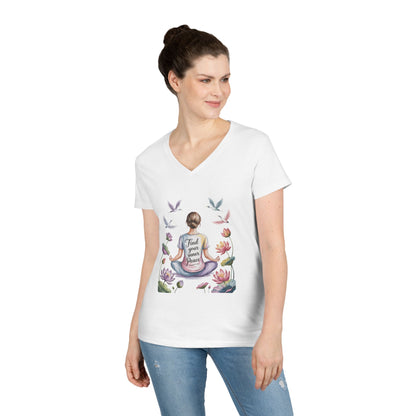 Mindful V-Neck T-Shirt, Inspirational Tee, Yoga Shirt, Self-Care Apparel, Gift for Her, Casual Wear, Find Your Inner Peace