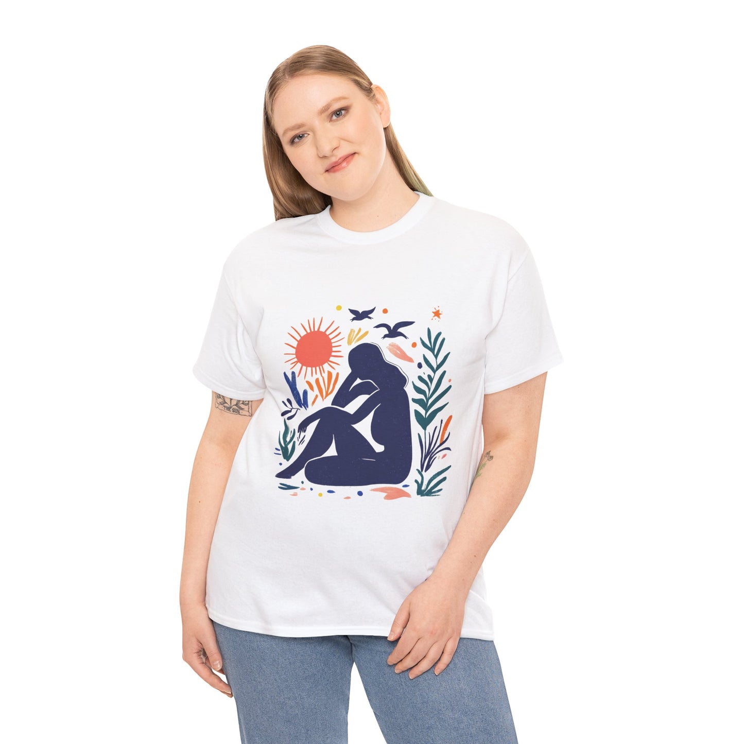 Boho Chic Unisex T-Shirt, Minimal Abstract Woman T-Shirt, Tee for Nature Lovers, Sun and Nature Print, Artistic Silhouette Tee