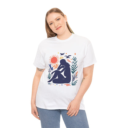 Boho Chic Unisex T-Shirt, Minimal Abstract Woman T-Shirt, Tee for Nature Lovers, Sun and Nature Print, Artistic Silhouette Tee