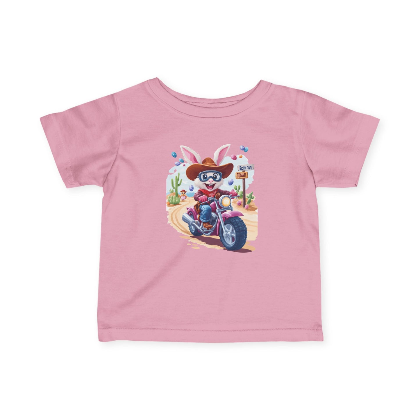 Biker Bunny Baby Tee - Cute Easter Rabbit on Motorcycle Shirt for Infants, Funny Spring Outfit, Gift for 6-24 Month Old Babies