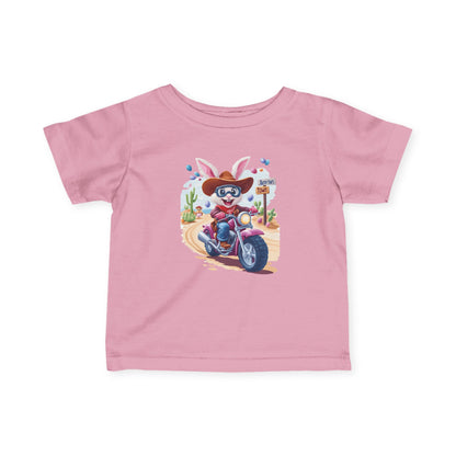 Biker Bunny Baby Tee - Cute Easter Rabbit on Motorcycle Shirt for Infants, Funny Spring Outfit, Gift for 6-24 Month Old Babies
