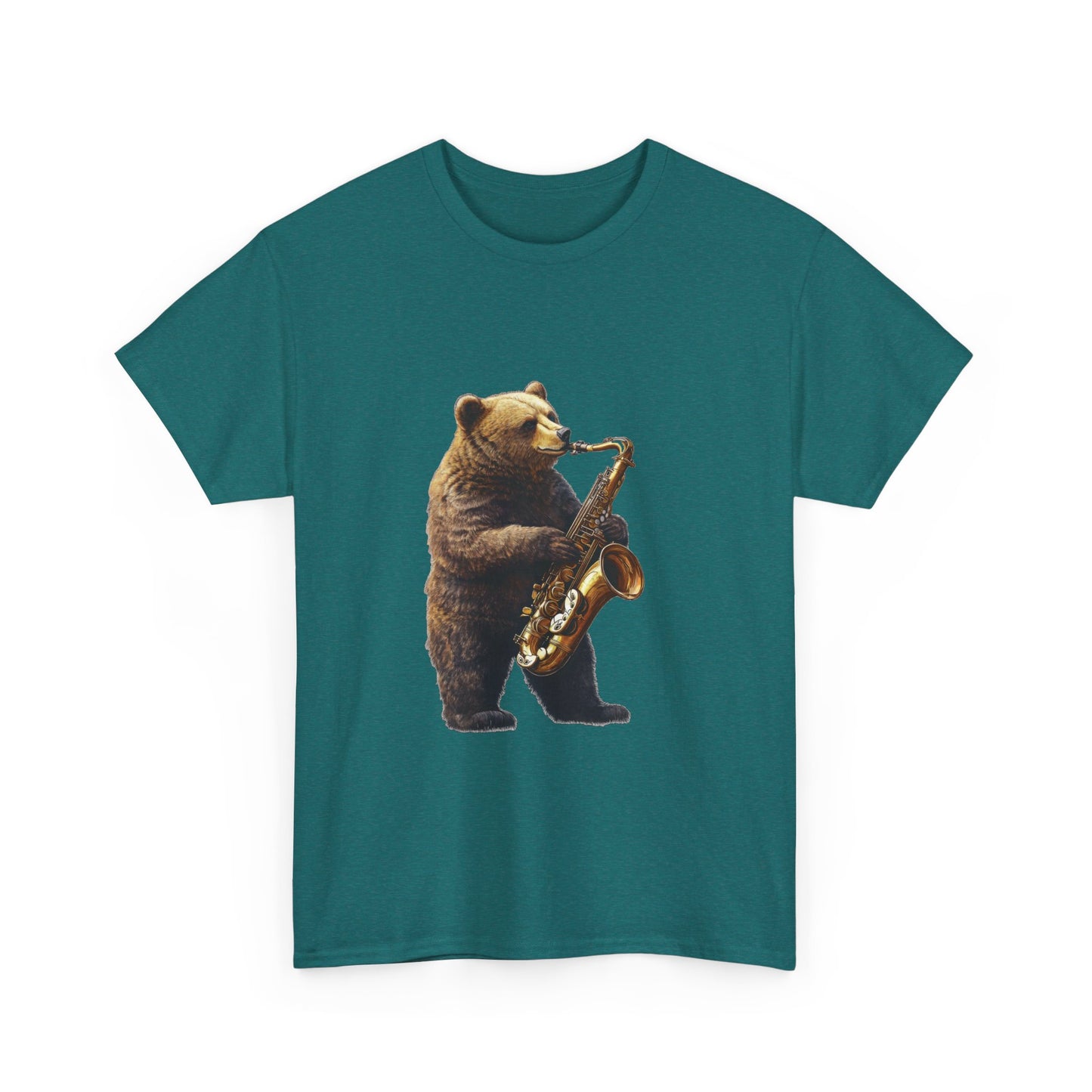 Saxophone Bear Unisex Heavy Cotton Tee, Music Lover Shirt, Gift for Musicians, Cute Animal Tee, Fun Jazz T-Shirt