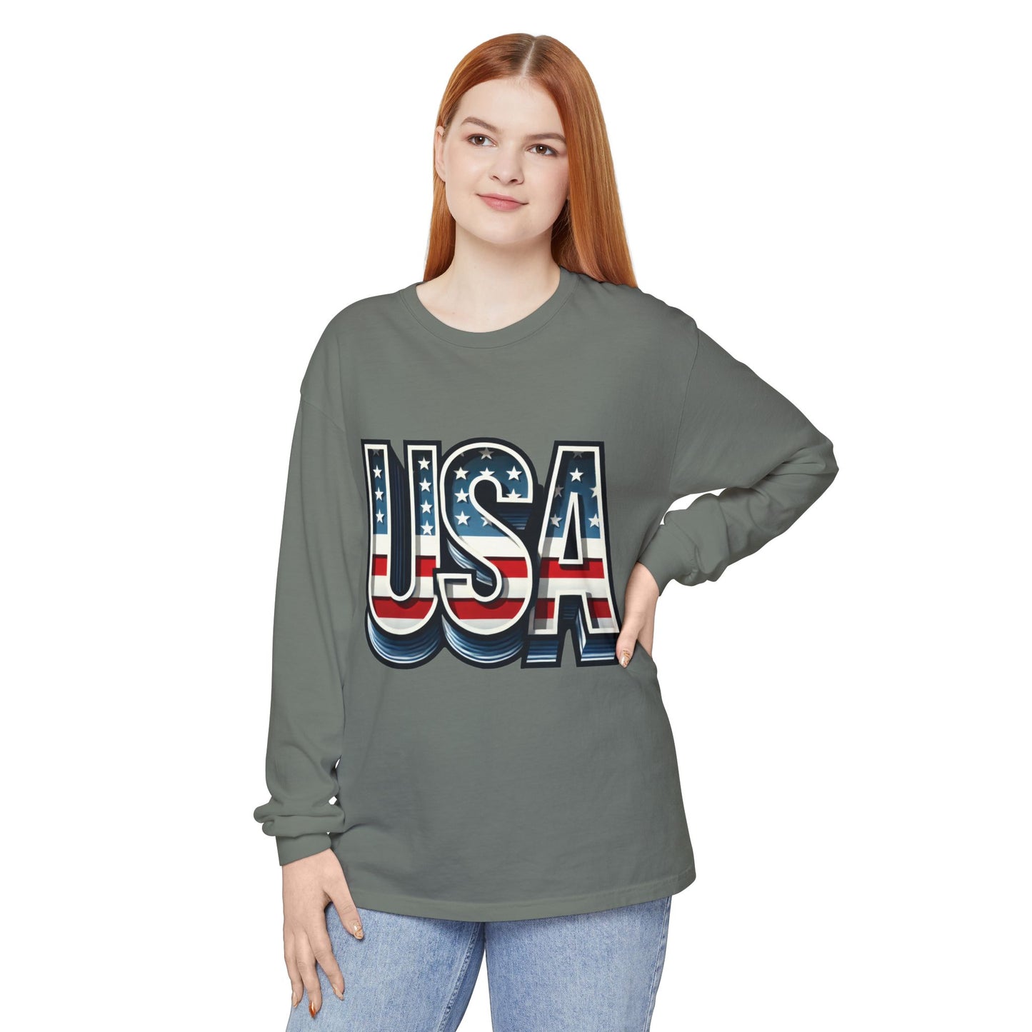 Patriotic Long Sleeve  Unisex  T-Shirt, USA Design, Unisex Tee for Independence Day, Memorial Day, Family Celebrations, Casual Wear