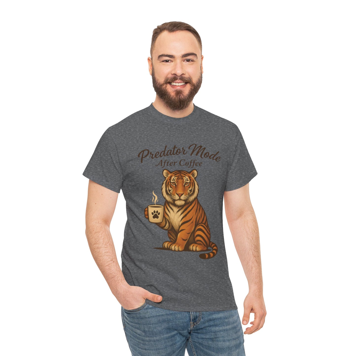 Predator Mode After Coffee Tiger Shirt, Funny Coffee Lover Tee, Mens Caffeine Graphic Tee, Morning Motivation Tiger Shirt,Coffee Addict Gift