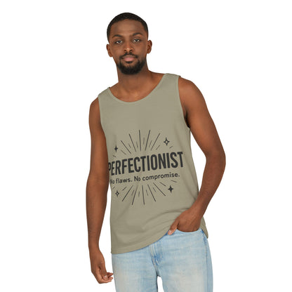 Mens Perfectionist Tank Top, No Flaws No Compromise, Minimal Bold Graphic Tee, Gift for OCD, Clean Freak, or Detail-Oriented Men