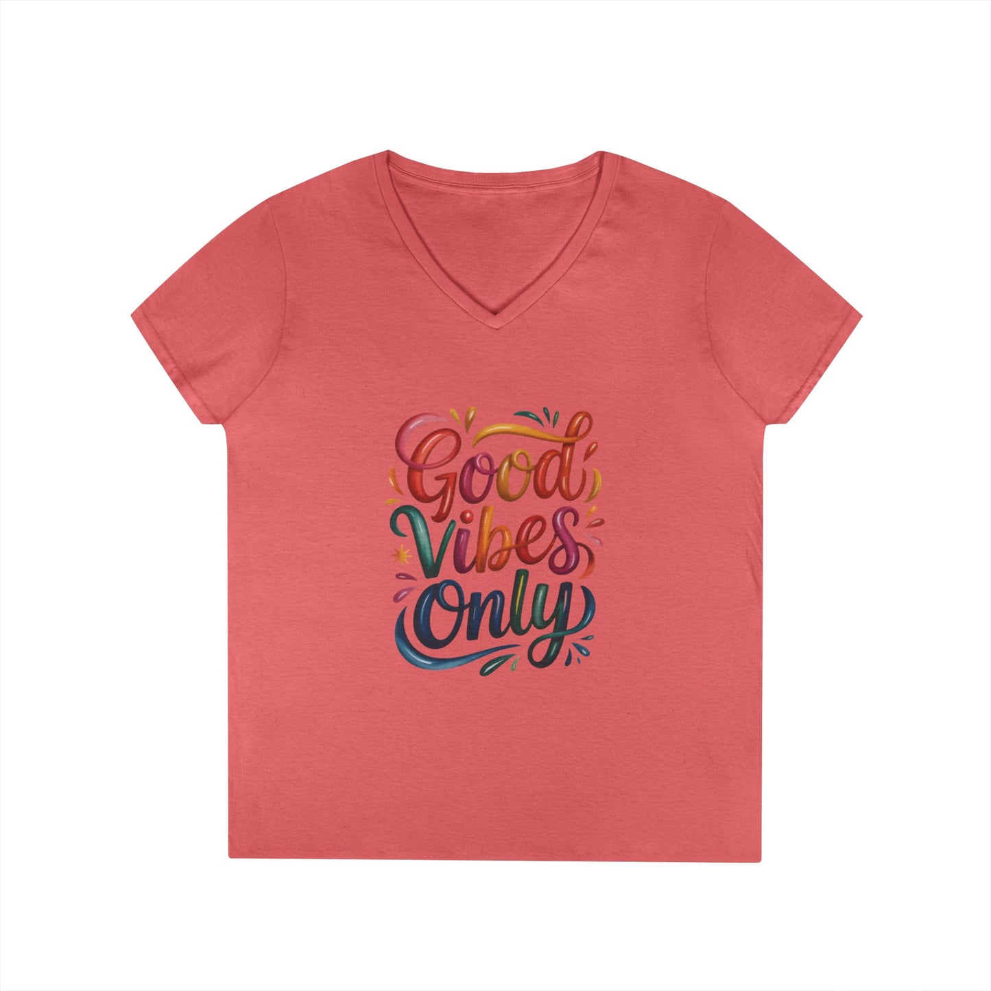 Good Vibes Only Ladies' V-Neck T-Shirt | Positive Message Tee, Casual Wear, Gift for Her, Summer Style, Feel Good Fashion, Positive Energy