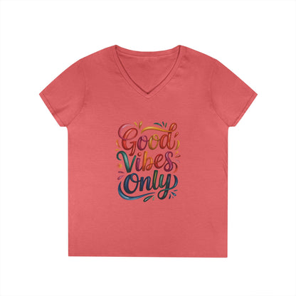 Good Vibes Only Ladies' V-Neck T-Shirt | Positive Message Tee, Casual Wear, Gift for Her, Summer Style, Feel Good Fashion, Positive Energy