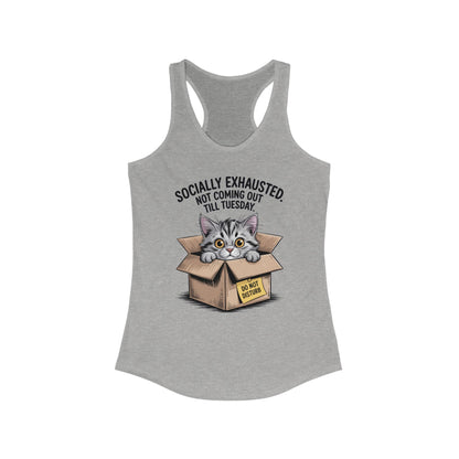 Socially Exhausted Cat Tank Top - Funny Women's Racerback Tee, Gift for Cat Lovers, Relaxed Fit Top for Casual Wear, Perfect for [...]