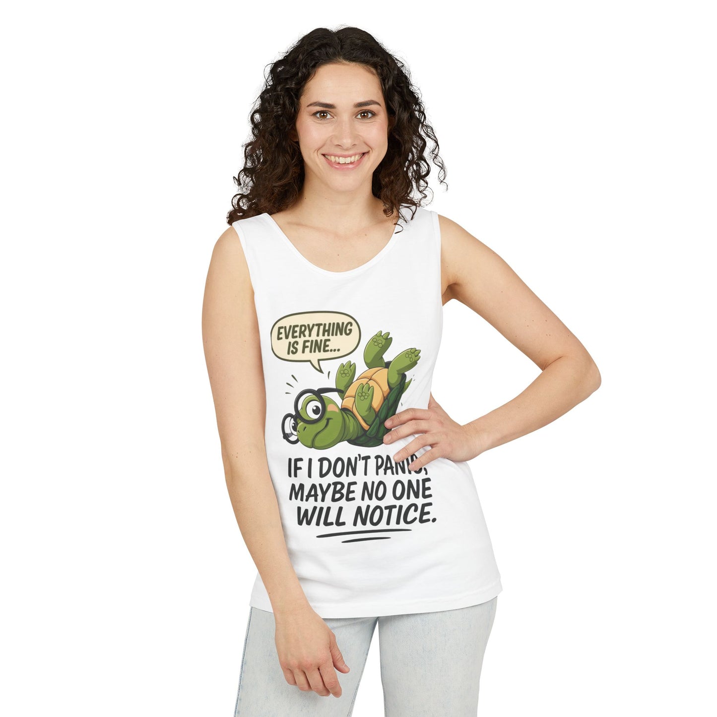 Funny Turtle Womens Tank Top, Everything is Fine, Womens Summer Apparel, Relaxed Fit, Pool Party, Beachwear, Humorous Gift