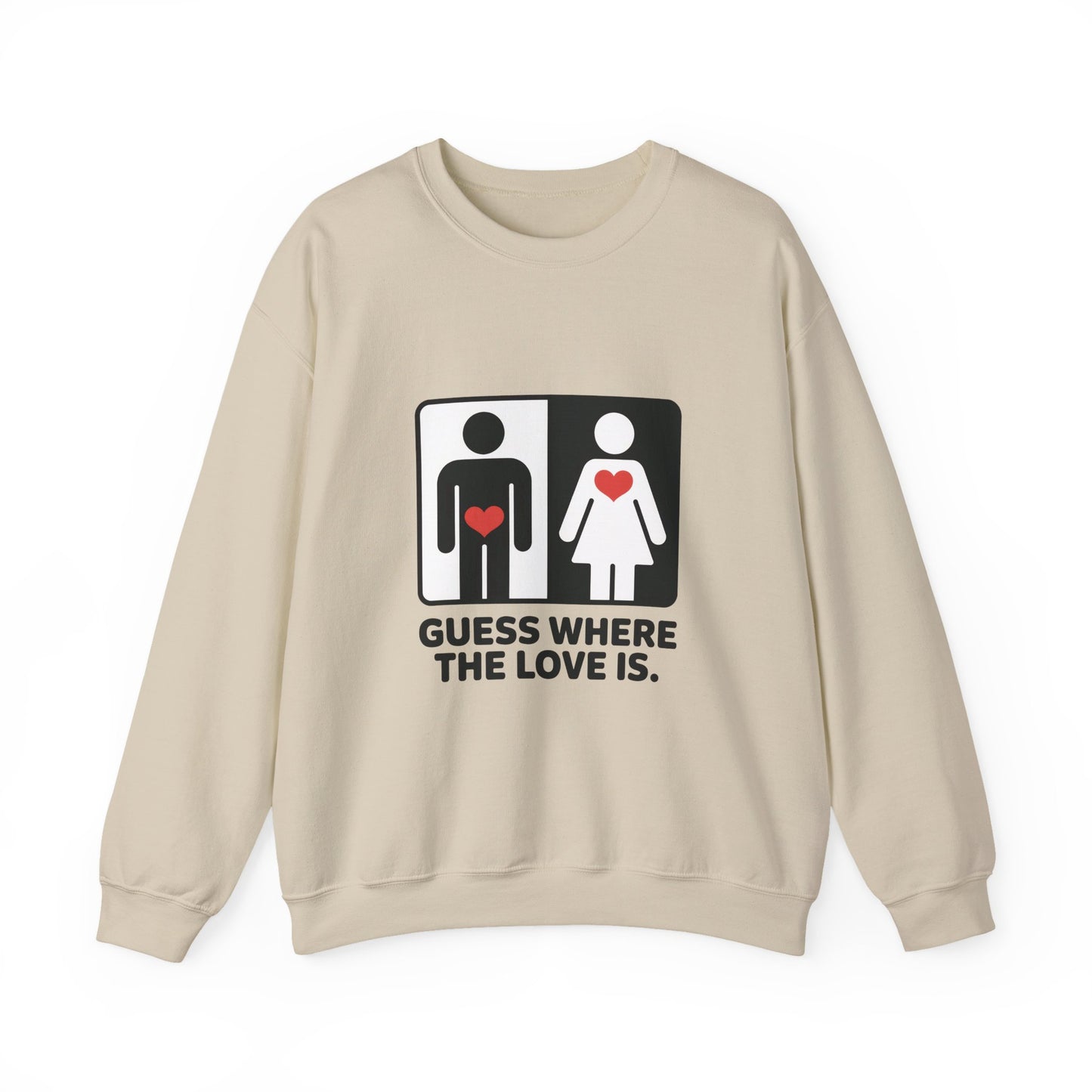 Guess Where the Love Is Mens Crewneck Sweatshirt, Cute Couples Gift, Love Themed Apparel, Valentine's Day Apparel, Relationship Sweatshirt