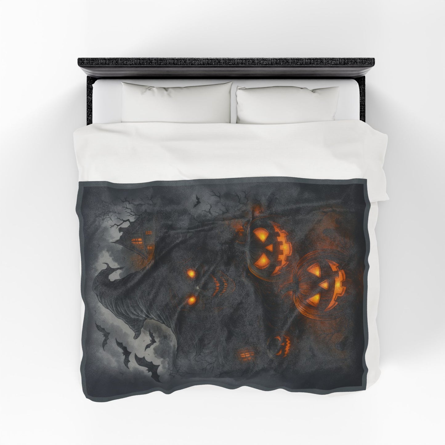 Witch and Pumpkins Halloween Velveteen Plush Blanket, Spooky Cozy Throw, Gothic Haunted House Decor, Horror Witch Gift