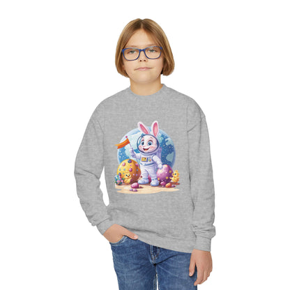 Astronaut Easter Bunny Youth Sweatshirt, Space Bunny Galaxy Crewneck for Kids, Cute Space Easter Gift for Boys & Girls, Fun Space Themed