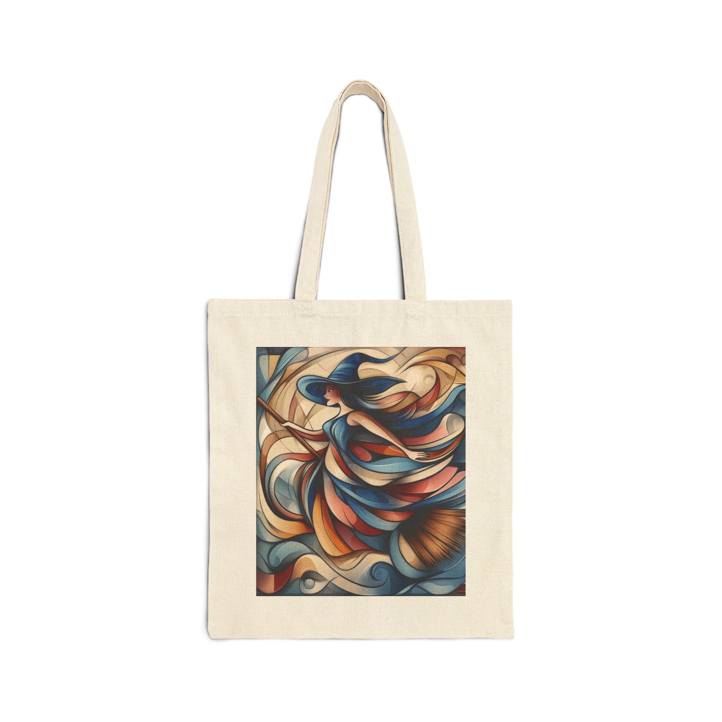 Modern Witch Wall Art, Flowing Cubist Witch Illustration, Magical Feminine Energy Print, Colorful Witchy Aesthetic Decor, Witch Art Tote Bag
