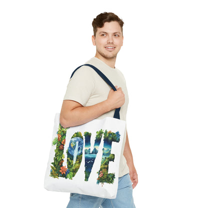 Earth Day LOVE Tote Bag, Eco Friendly Nature Art Bag, Sustainable Planet Message, Floral Tote, Shopping Bag, Beach Bag, Large Canvas Bag